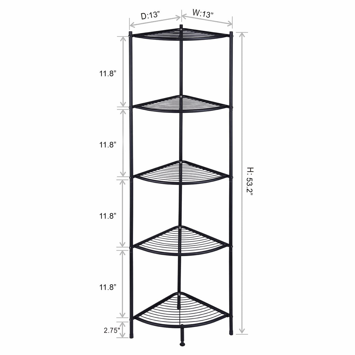 5-Tier Metal Corner Wire Shelf Compact Shelving Display Unit Plant Stand
