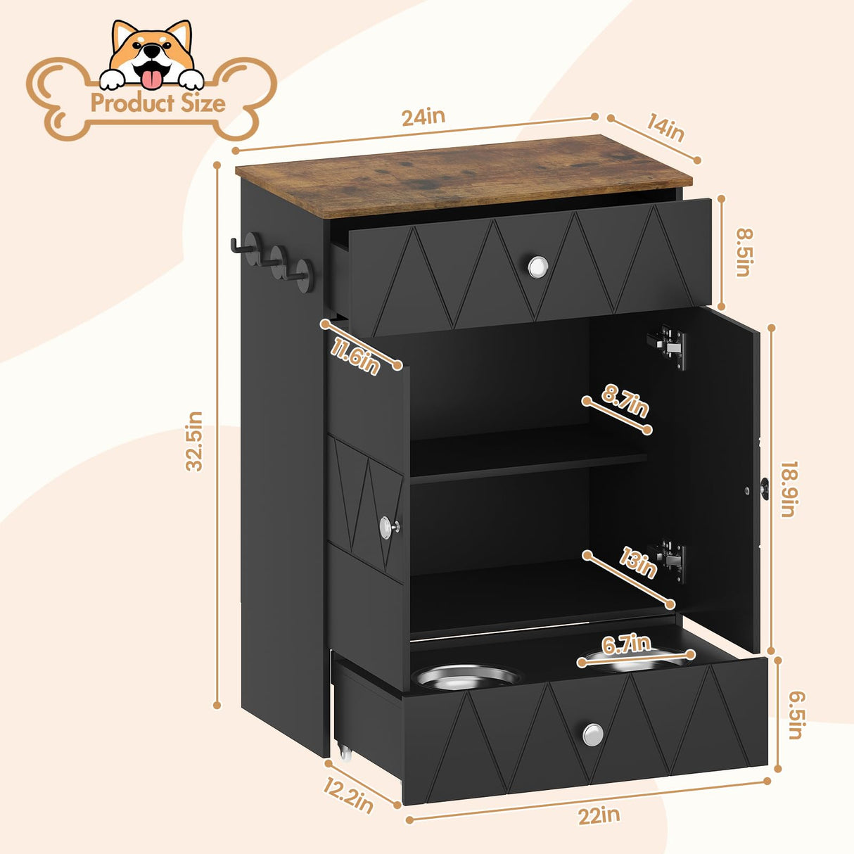 Raised Dog Feeding Station with Storage Cabinet