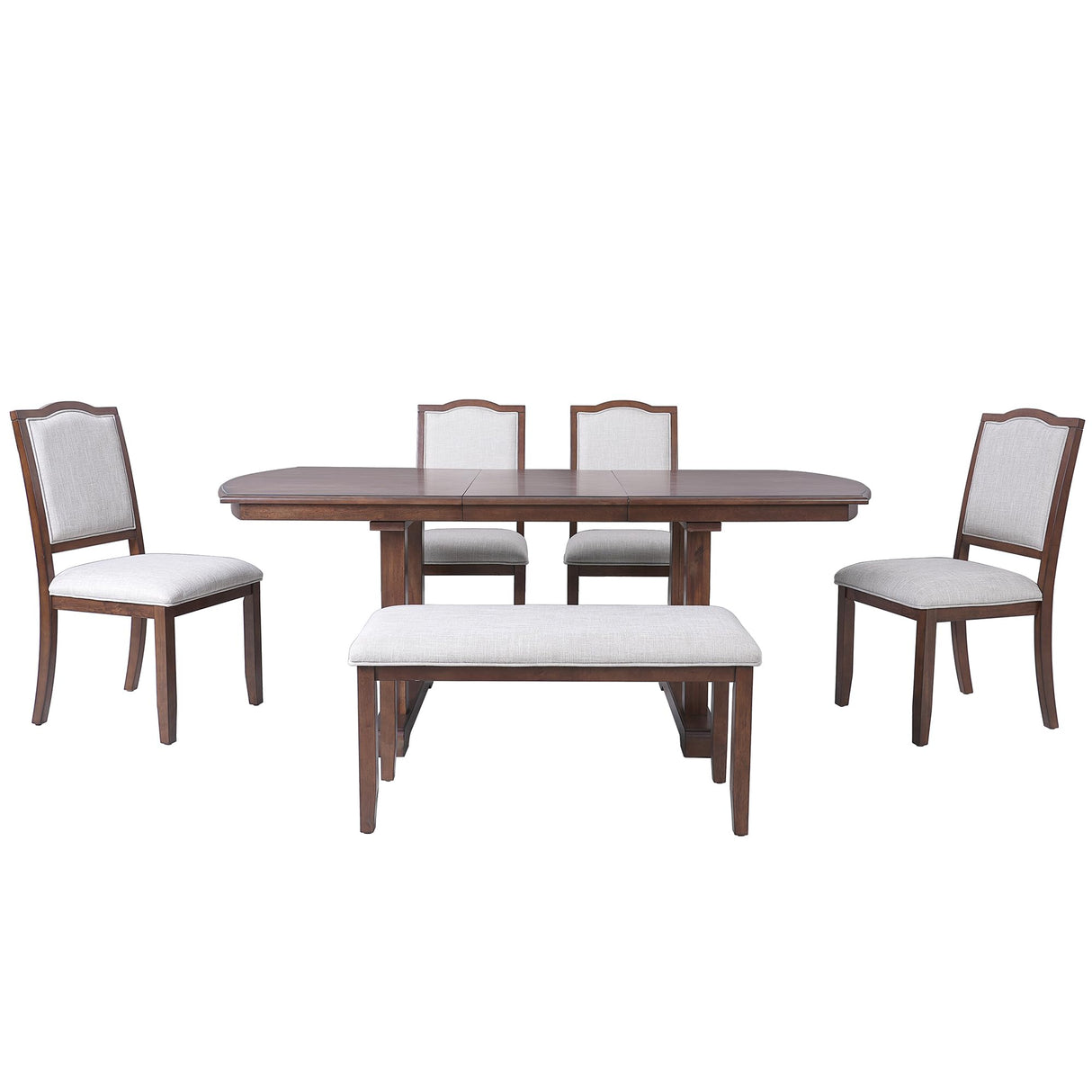 6-Piece Extendable Wood Dining Table Set with Upholstered Chairs