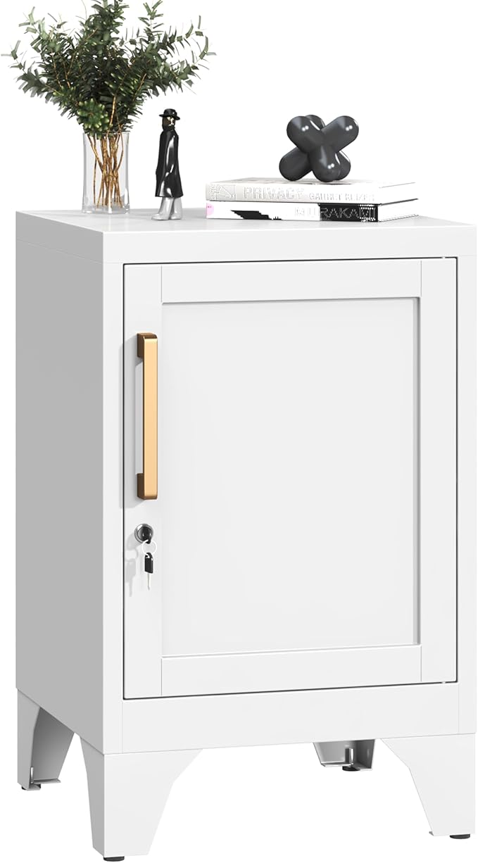 Metal Locker End Table,Small Metal Nightstand Storage Cabinets with 1 Door and 2