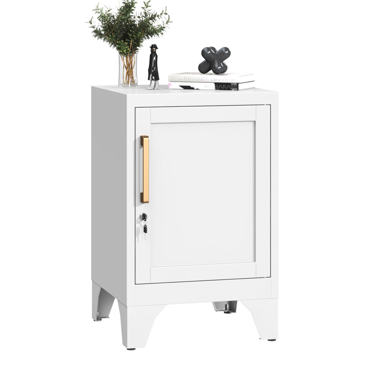 Metal Locker End Table,Small Metal Nightstand Storage Cabinets with 1 Door and 2