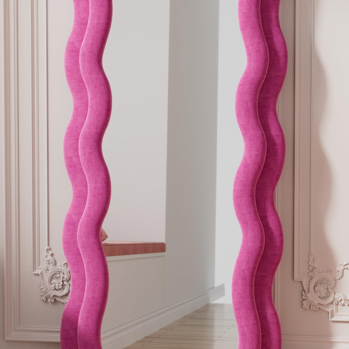 Full Length Mirror, 63" x 24"Irregular Wavy Mirror, Large Floor Length Mirror Wall Mounted,