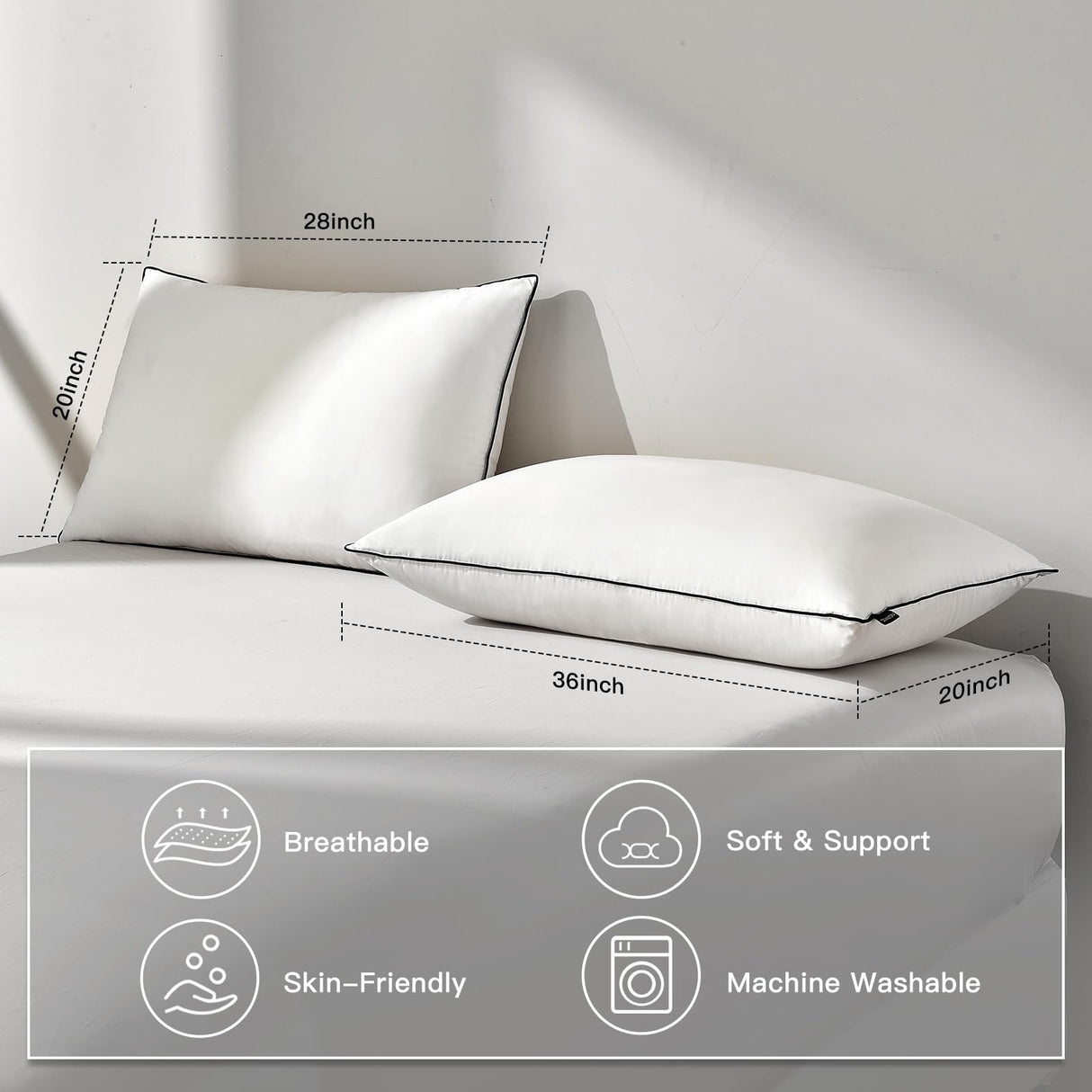 DOWNSTORIA Feather Down Pillows Queen/Standard Size Set of 2, Luxury Hotel Collection Bed Pillow 2 Pack, Down Surrounded Pillows for Sleeping, Soft Fluffy for Side Sleepers 20x28 in.