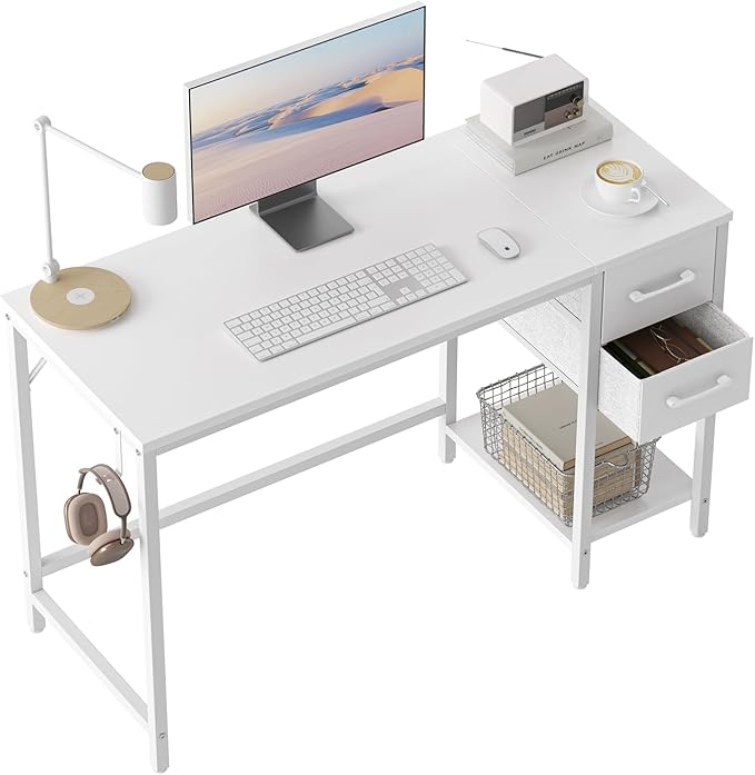 Computer Desk with 2 Drawers, 47 Inch Small Home Office Desk Study Writing Table