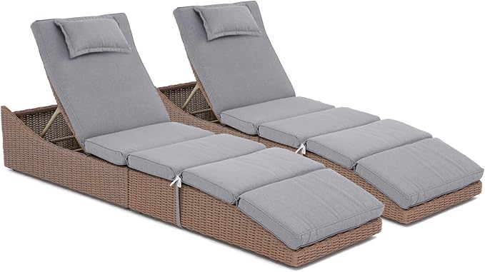 Folding Pool Lounge Chair Set of 2 Outdoor Adjustable Chaise Lounge Chair