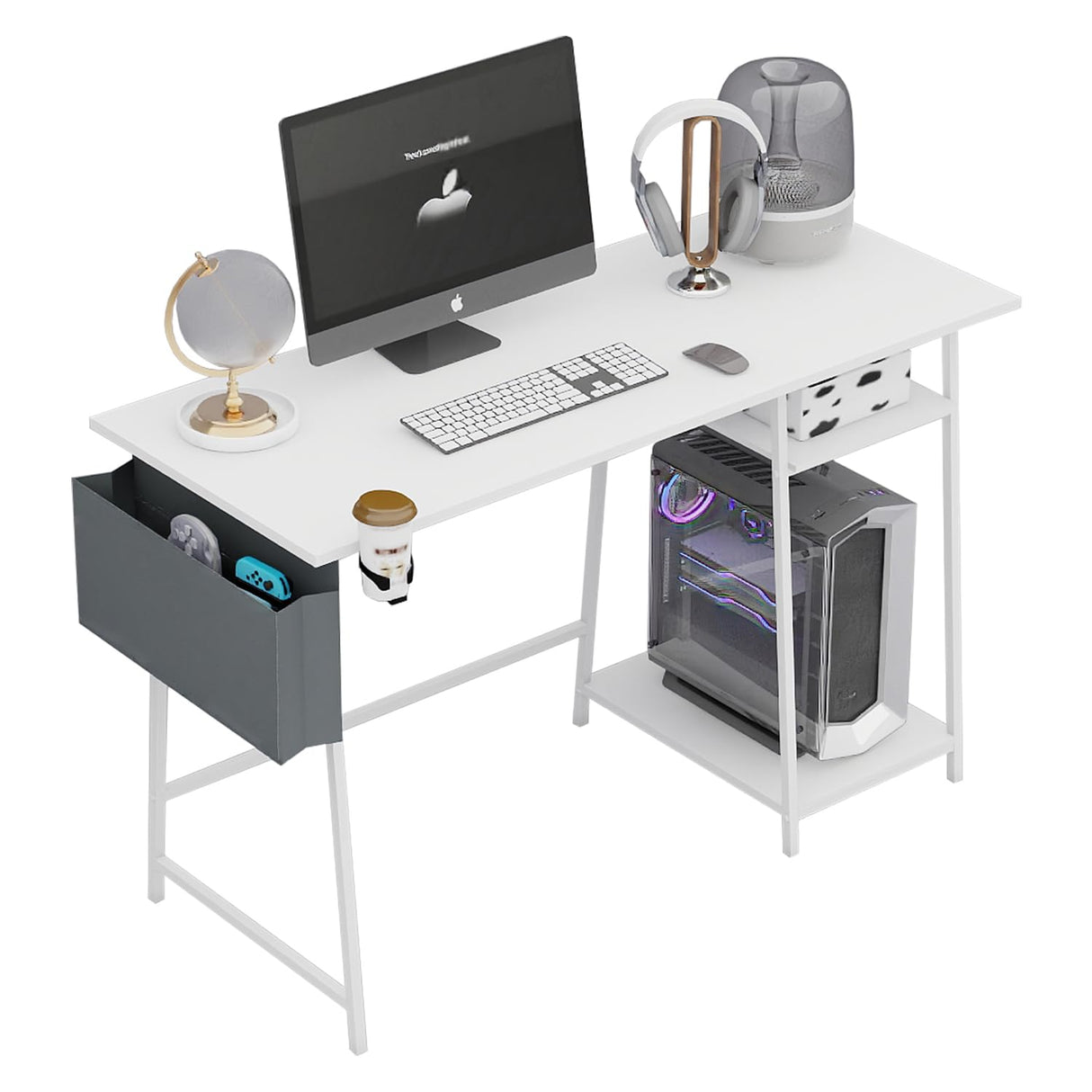 Home Office Desk, 45 inch White Computer Desk, Bureau de Travail, Study Gaming Desk