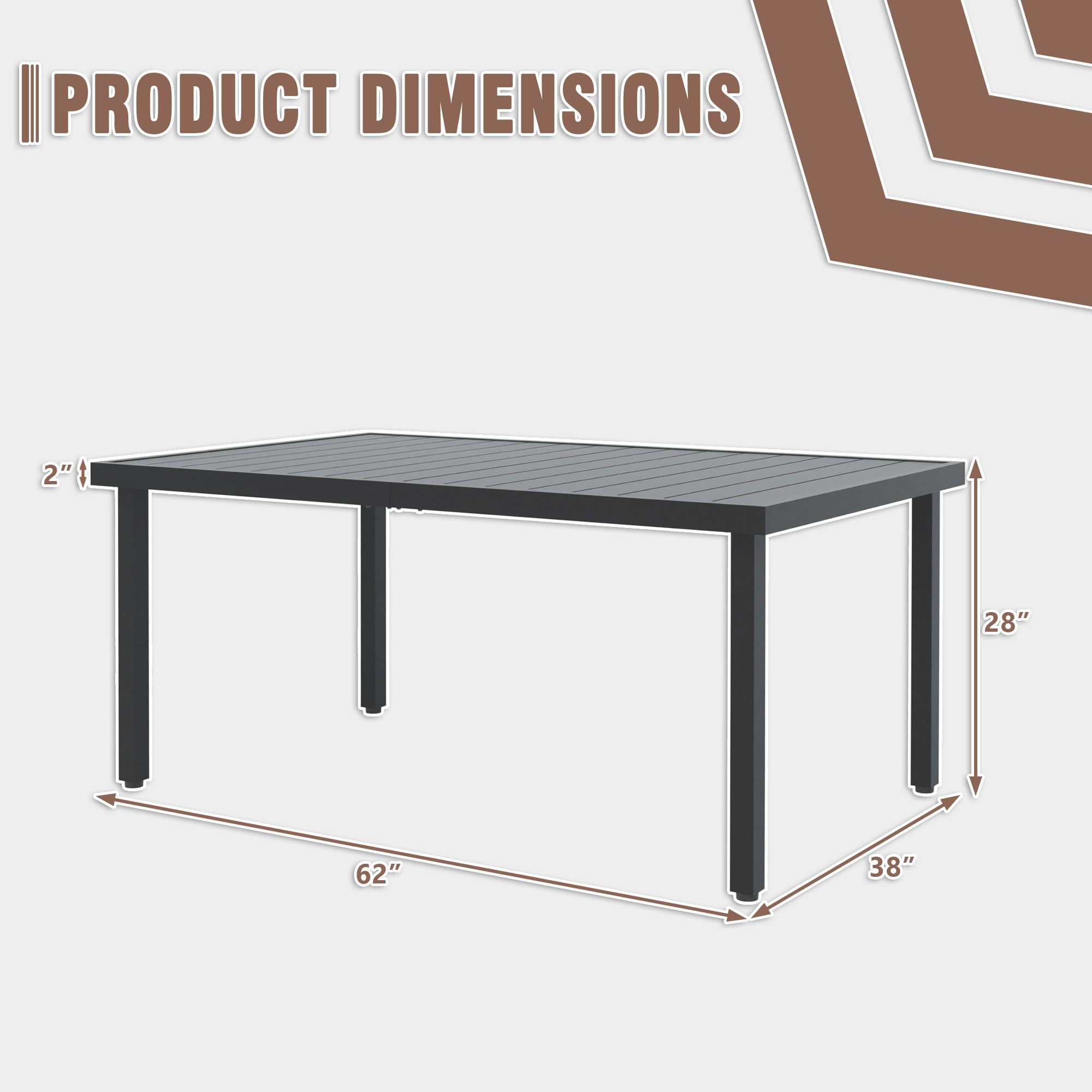 Qsoer 7-Piece Patio Dinning Set, All-Weather Use Outdoor Dinning Set for 6 with 1 Rectangular Table and 6 Metal Chairs for Deck, Porch, Poolside,Backyard