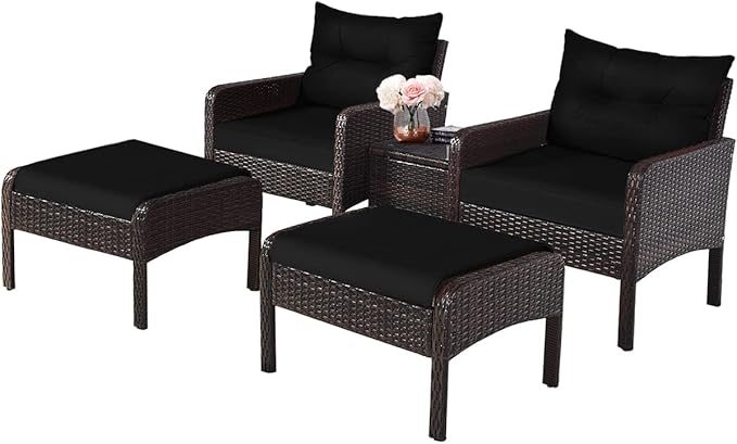 5-Piece Patio Furniture Set Outdoor Rattan Wicker Conversation Set
