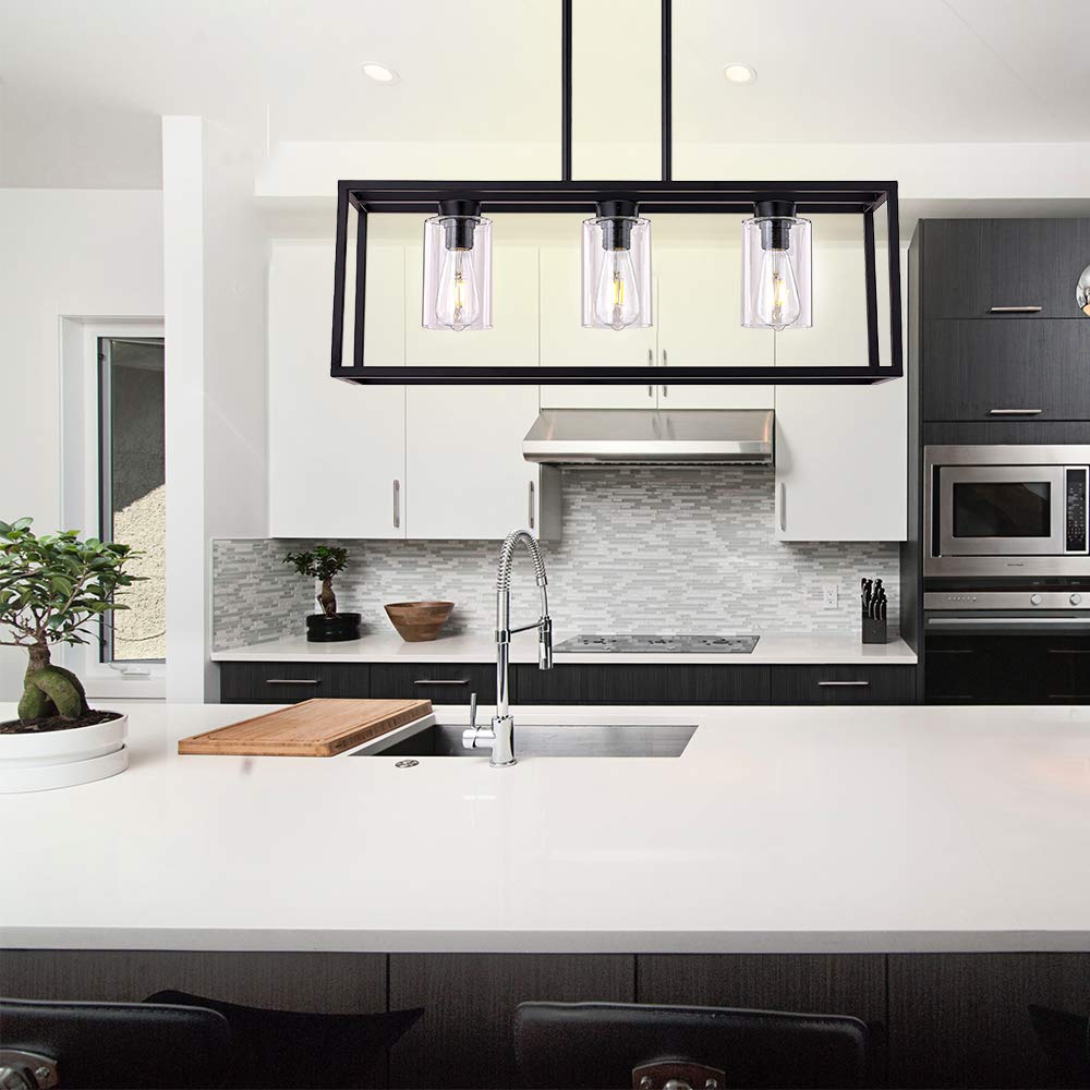 Dining Room Lighting Fixture Hanging Farmhouse Black 3 Light Modern Pendant