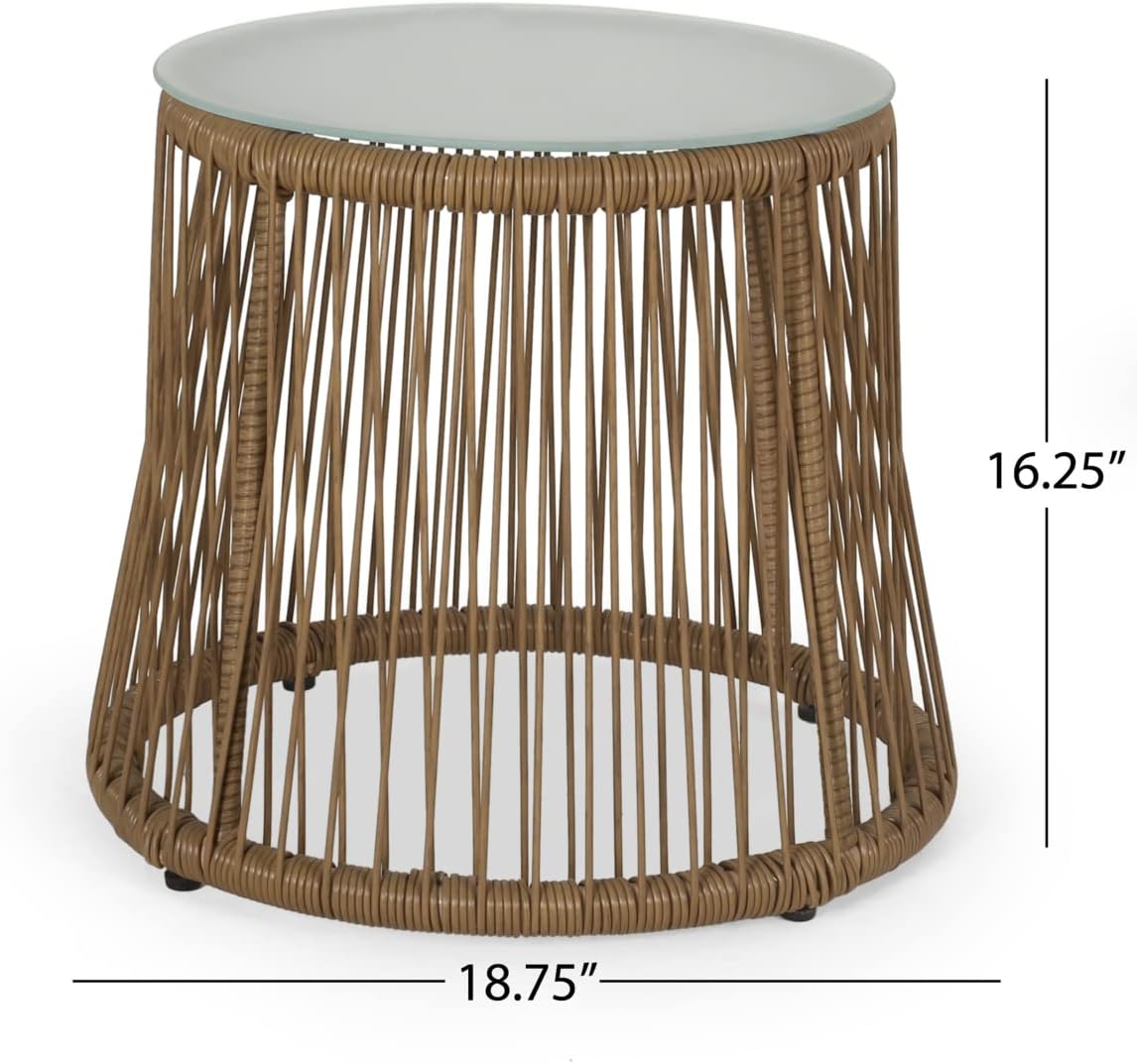 Russell Outdoor END Table, Light Brown + Silver
