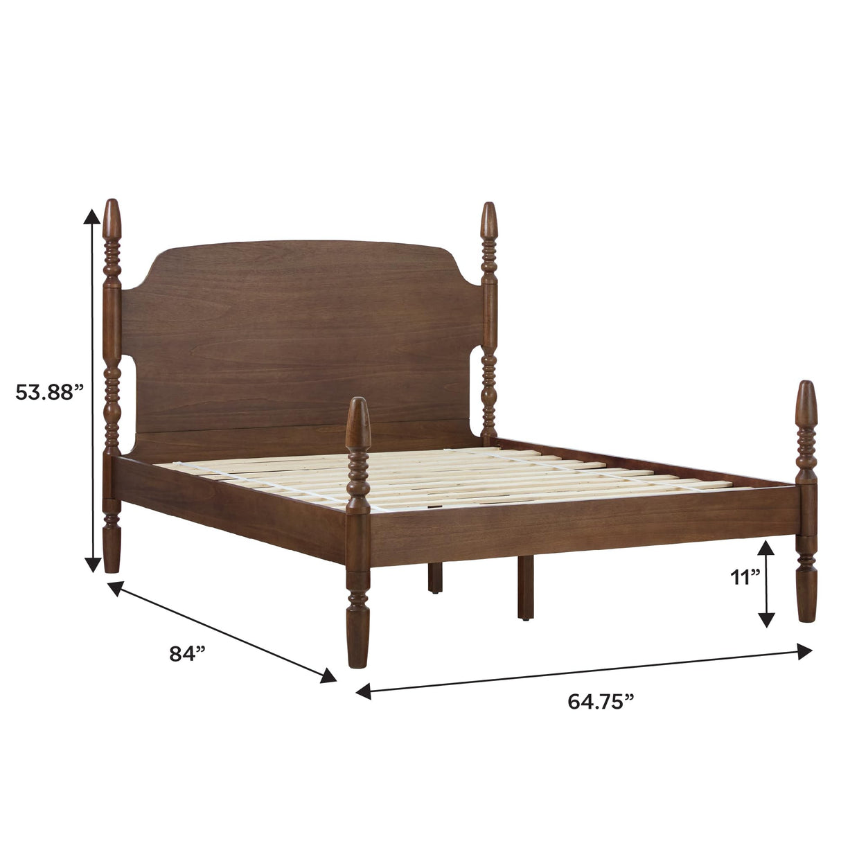 Traditional Wood Spindle Post Queen Bed Frame with Headboard