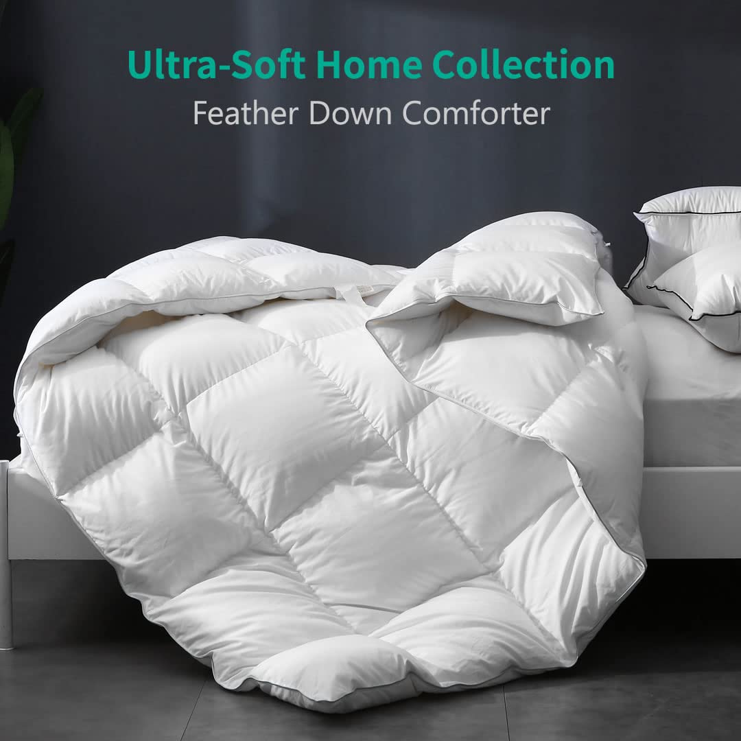 APSMILE Luxury All Season Down Feather Fibers Comforter Full/Queen Size Duvet Insert - 100% Organic Cotton, High Fill Power Medium Warmth, (Ivory White, 90X90)