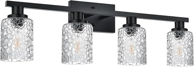 3-Light Vanity Wall Sconce in Matte Black Finish with Clear Glass Shade, Modern Bathroom
