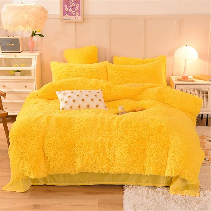 Plush Shaggy Duvet Cover Set Queen Luxury Fluffy Faux Fur Comforter Cover Set Ultra