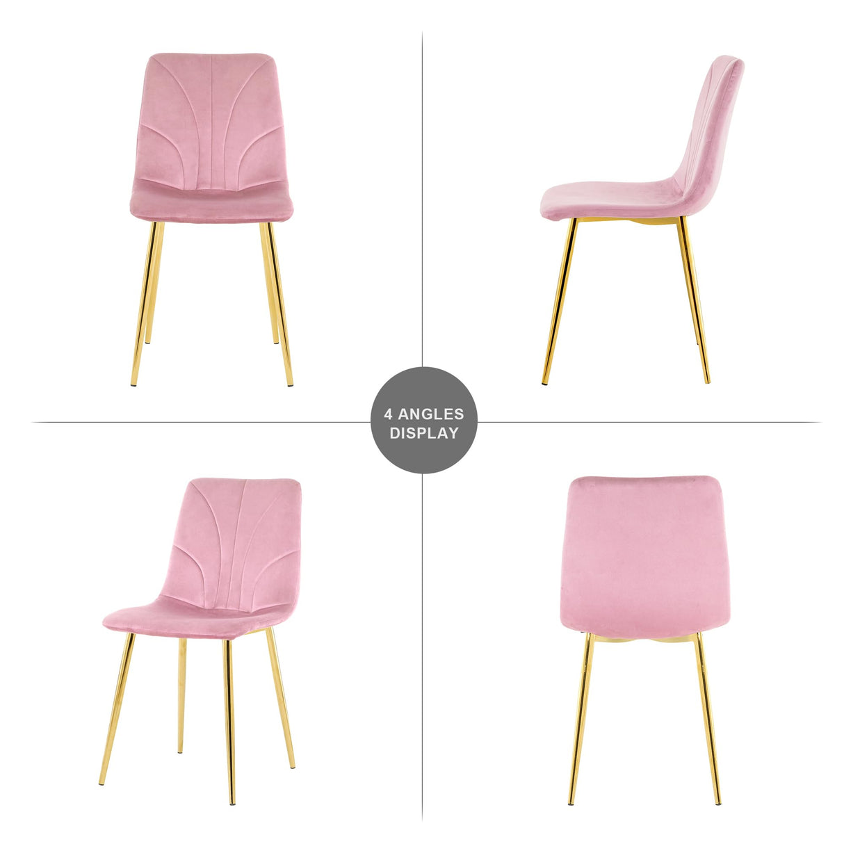 Velvet Dining Chairs Set of 4 - Modern Pink Upholstered Kitchen Chairs with Metal Legs