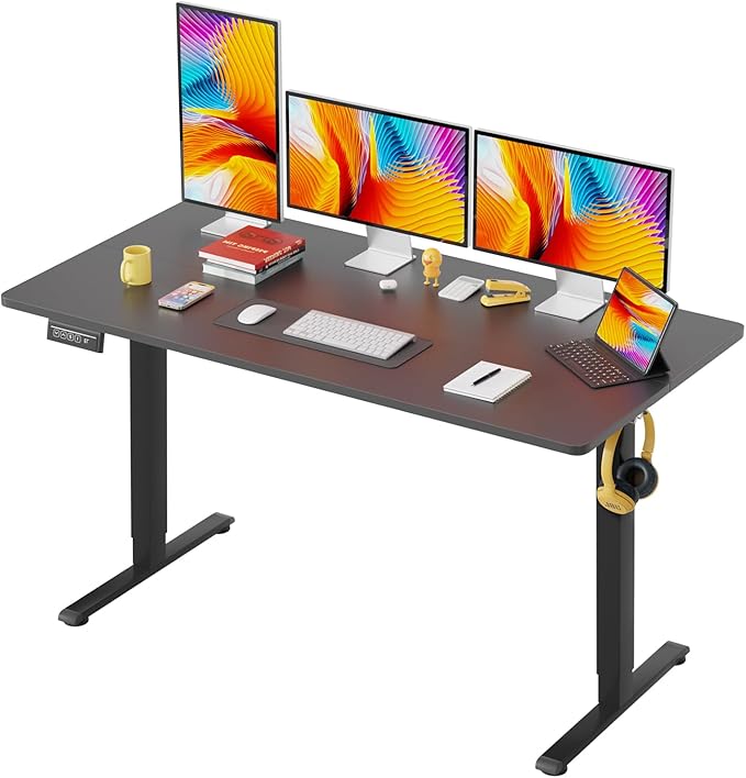 PayLessHere 48 Adjustable Height Standing Desk Computer Desk with Large Space and Headphone Holder Office Desk with Electric Lifting and 2 Memory Function for Office Meeting Room,Brown