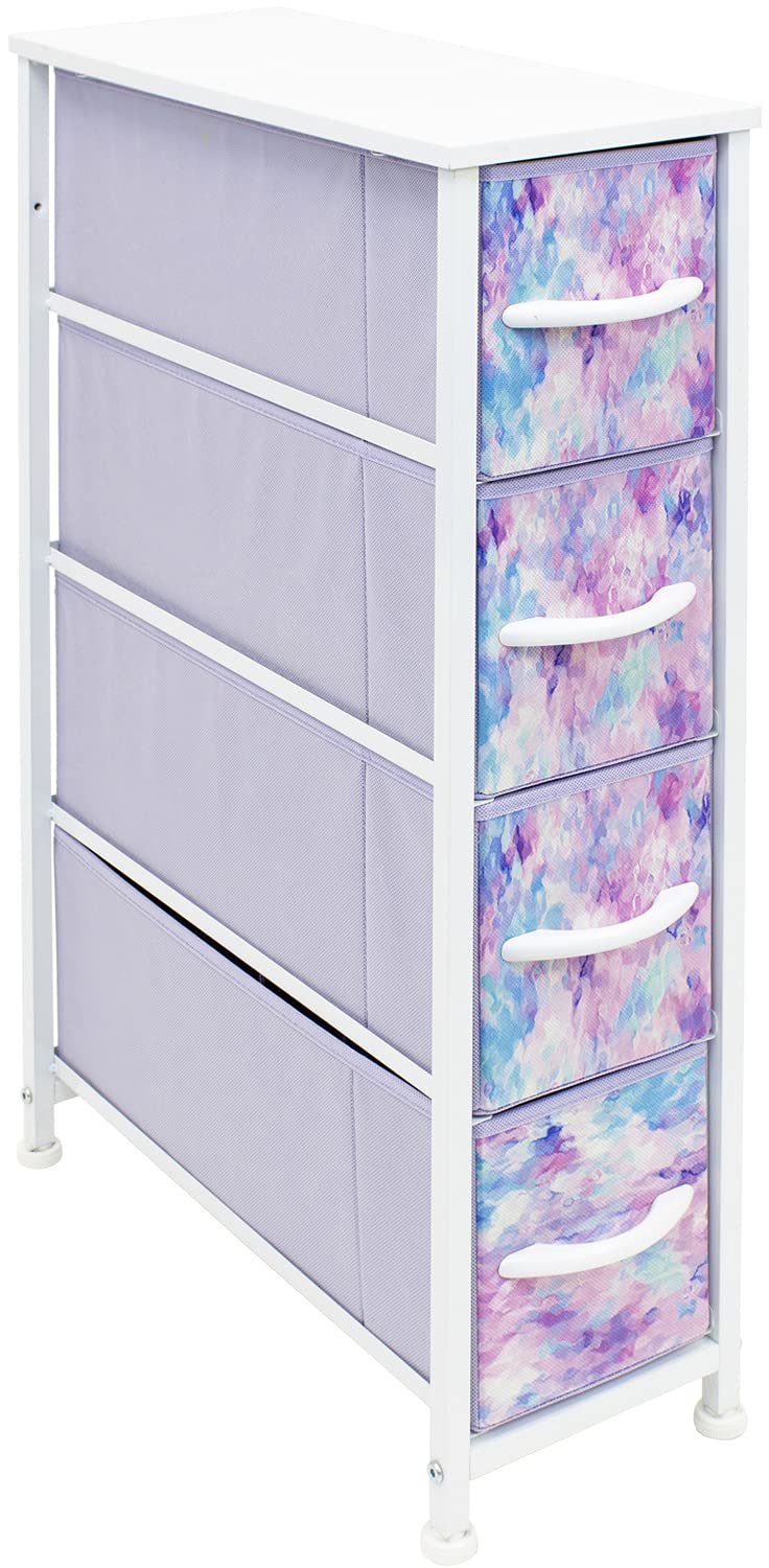 Sorbus Kids Narrow Dresser with 4 Drawers - Vertical Slim Storage Chest of Drawers with Steel Frame, Wood Top & Easy Pull Fabric Bins for Small Spaces, Closets, Bedroom, Bathroom & Laundry