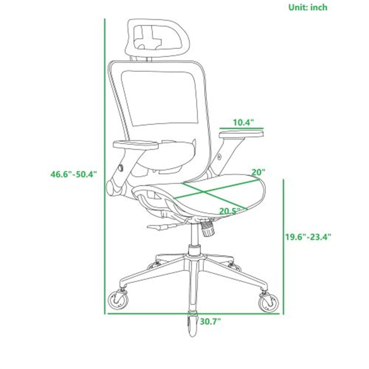 Blue Ergonomic Mesh Office Chair, High Back - Adjustable Headrest with Flip-Up Arms,