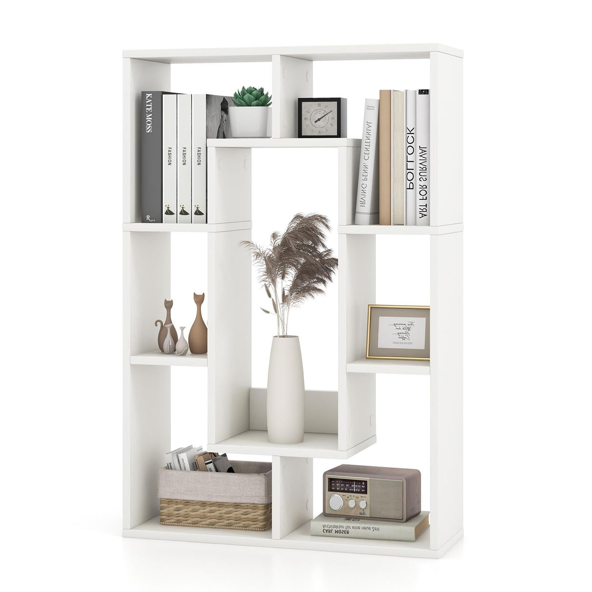 7 Cube Storage Organizer, Geometric White Bookshelf with Storage