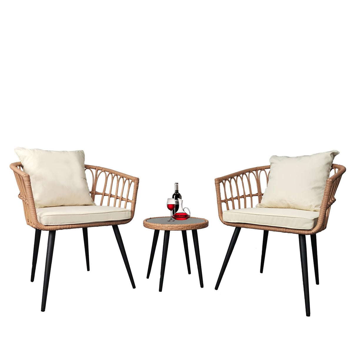 3 Piece Patio Bistro Set,Outdoor Rattan Furniture,All-Weather Patio Furniture Set