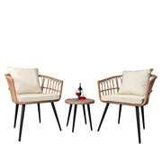 3 Piece Patio Bistro Set, Outdoor Rattan Furniture Set W/ 2 Chairs and Glass Table All-Weather