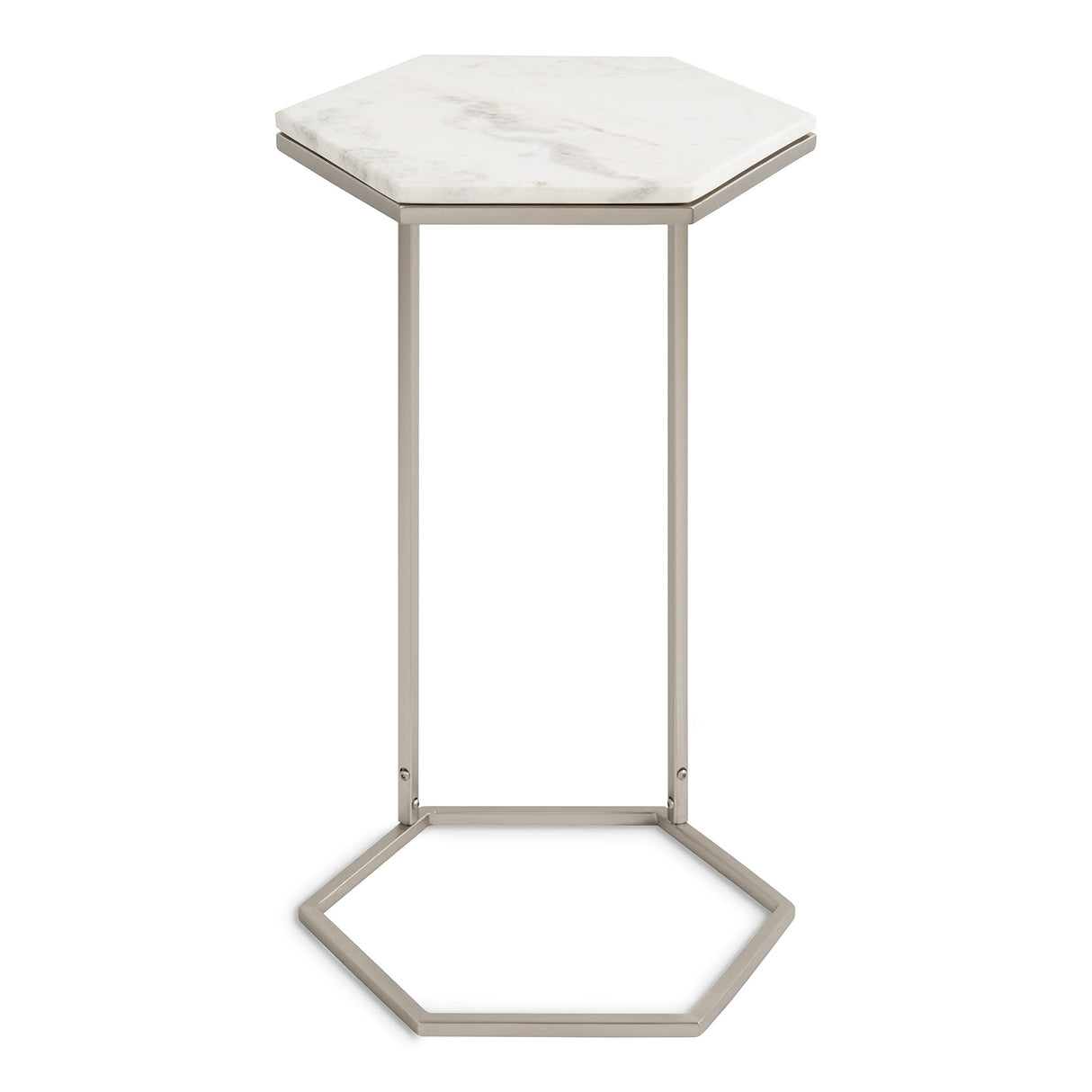 Trillion Modern Chic Marble Accent End Table with Hexagon Top, 16 x 14 x 28, Silver