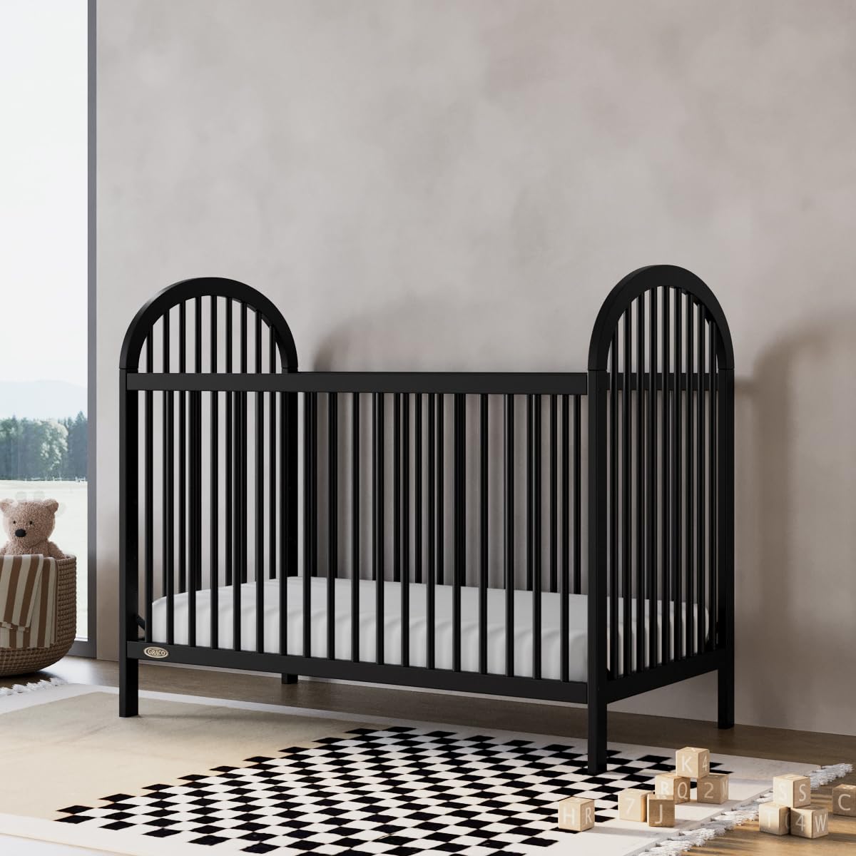 3-in-1 Convertible Crib (Black) – GREENGUARD Gold Certified, Converts to Daybed and Toddler Bed, Fits Standard Full-Size Crib Mattress, Adjustable Mattress Height, Easy-to-Match Style