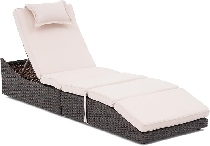 Folding Outdoor Adjustable Chaise Lounge Chair with Removable Cushion