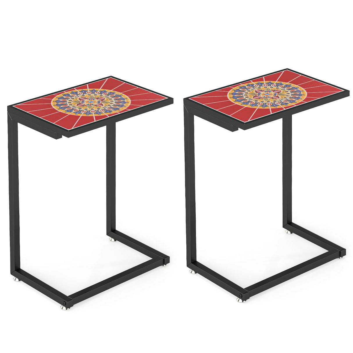 C-Shaped Outdoor Side Table, w/Ceramic Top & Anti-Rust Metal Frame