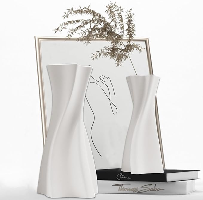 White Ceramic Vase Set of 2