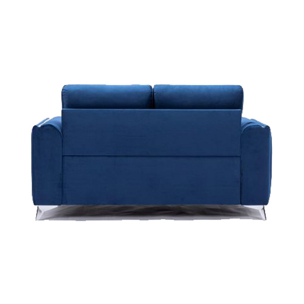 Wiena 59 Inch Loveseat, Velvet Upholstery, Solid Pine Wood, Blue and Chrome