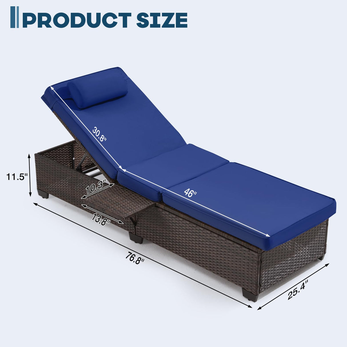 Yalissey Outdoor Lounge Chairs, Pool Lounge Chairs Set of 2, Outdoor Chaise Lounge with Adjustable Backrest & Cup Holder,Blue