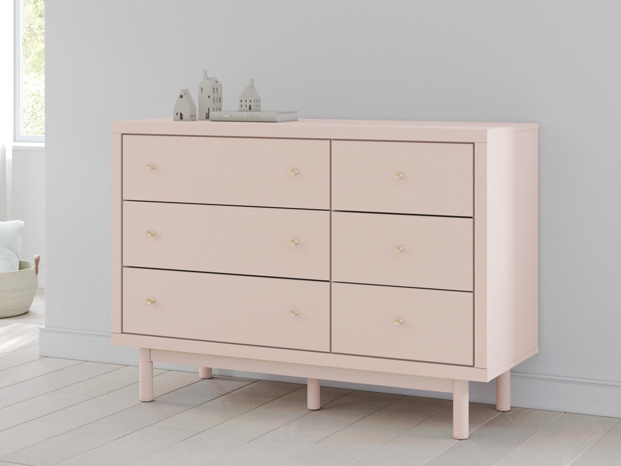 Wistenpine Modern 6-Drawer Dresser with Safety Stop, Pink
