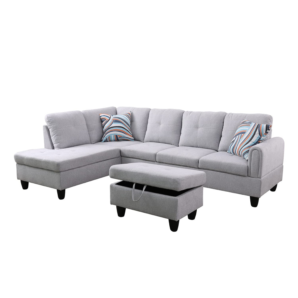 Gray Flannel 3-Piece Living Room Furniture Sectional Sofa Set