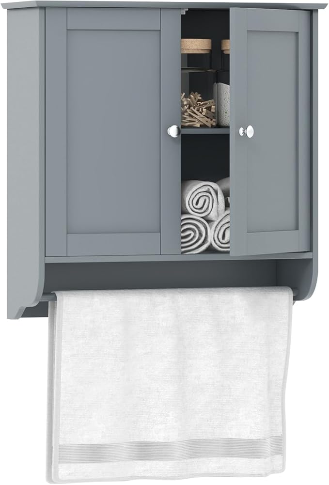 Wall Mounted Bathroom Cabinet with Towel Bar, Hanging Over The Toilet Storage Cabinet