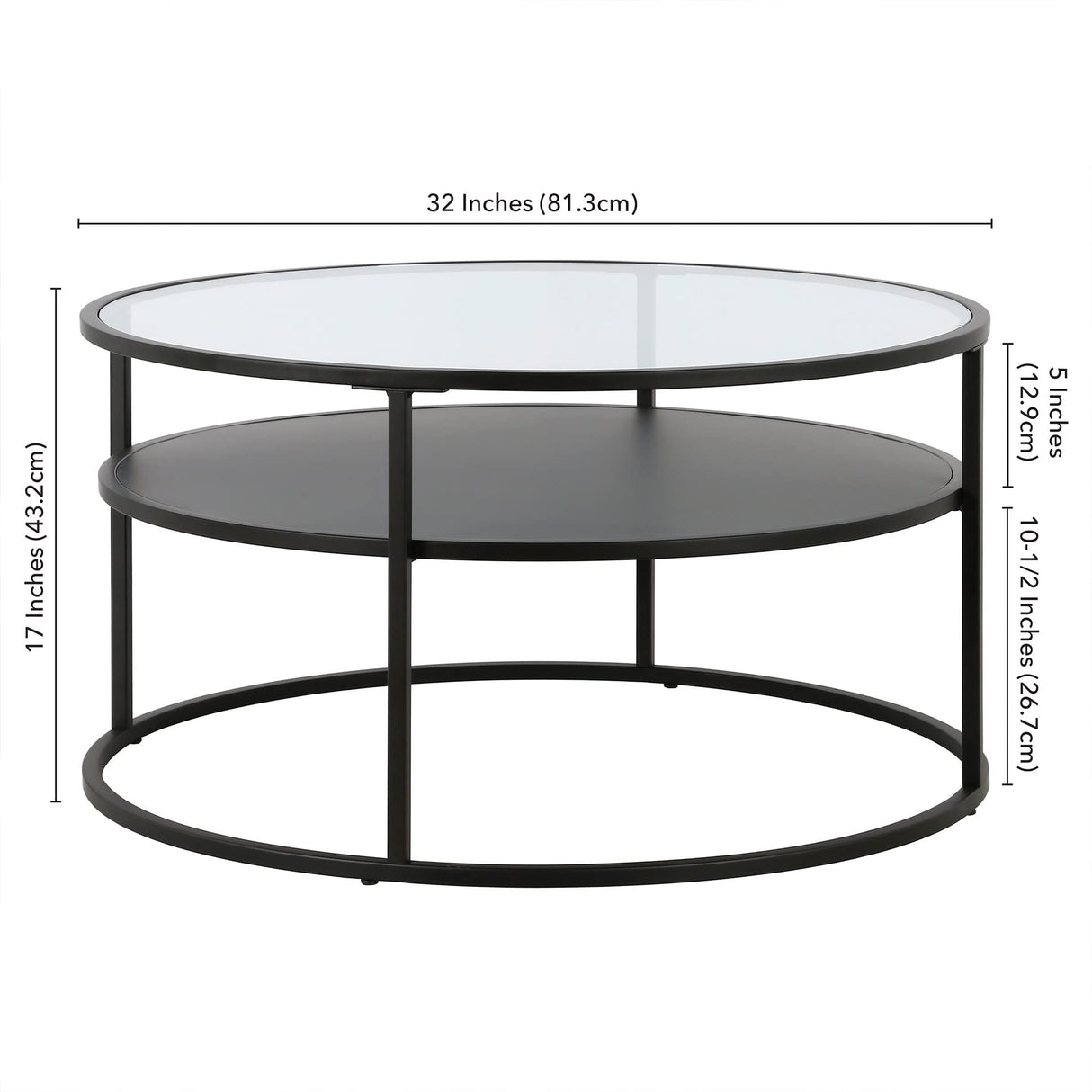 Ada 32" Wide Round Coffee Table in Blackened Bronze