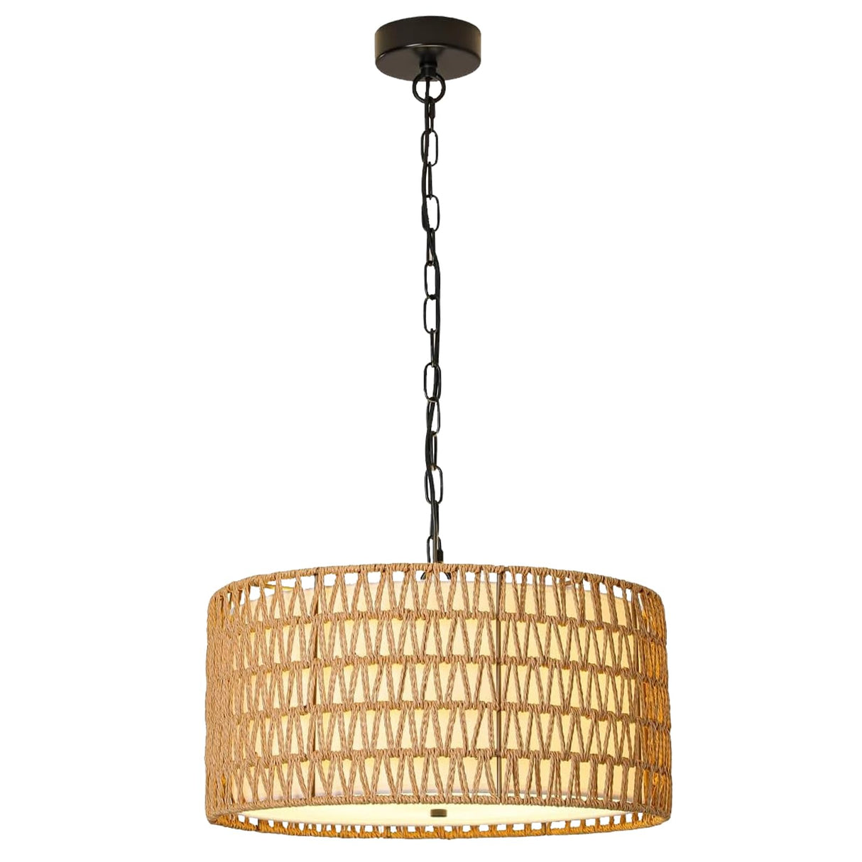 Rattan Farmhouse Chandelier, 5 Lights Boho Large Pendant Light, Hand Woven Chandeliers
