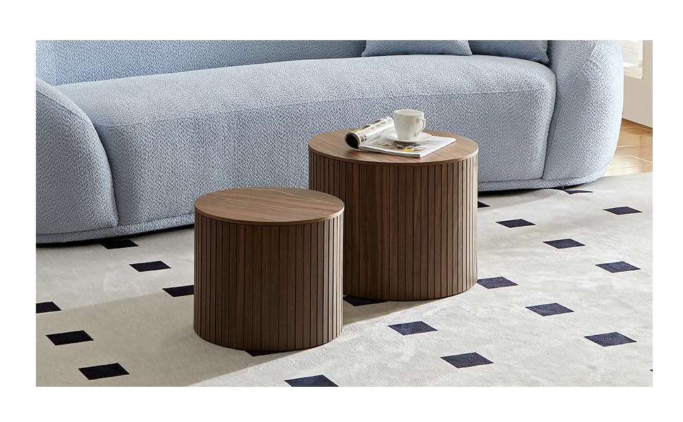 19Inch Nesting Coffee Table Set of 2,Modern Round Wooden Coffee Tables,Plenty