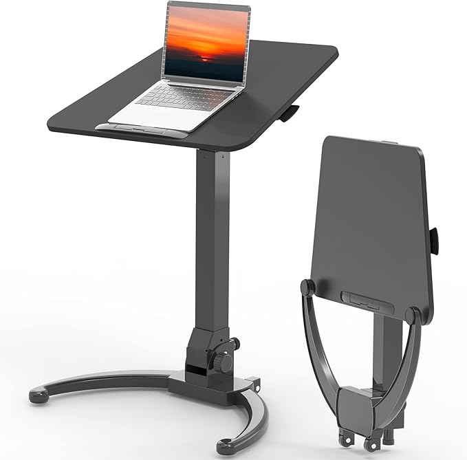 Foldable Mobile Standing Desk, Height-Adjustable Sit-Stand with 90 Tiltable Top