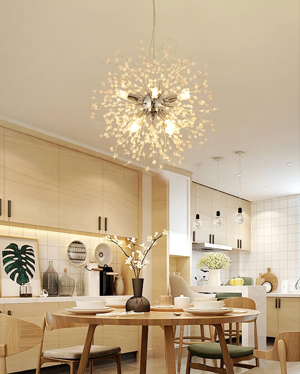 Crystal Chandelier, 9-Light Chrome Personalized Dandelion Ceiling Light