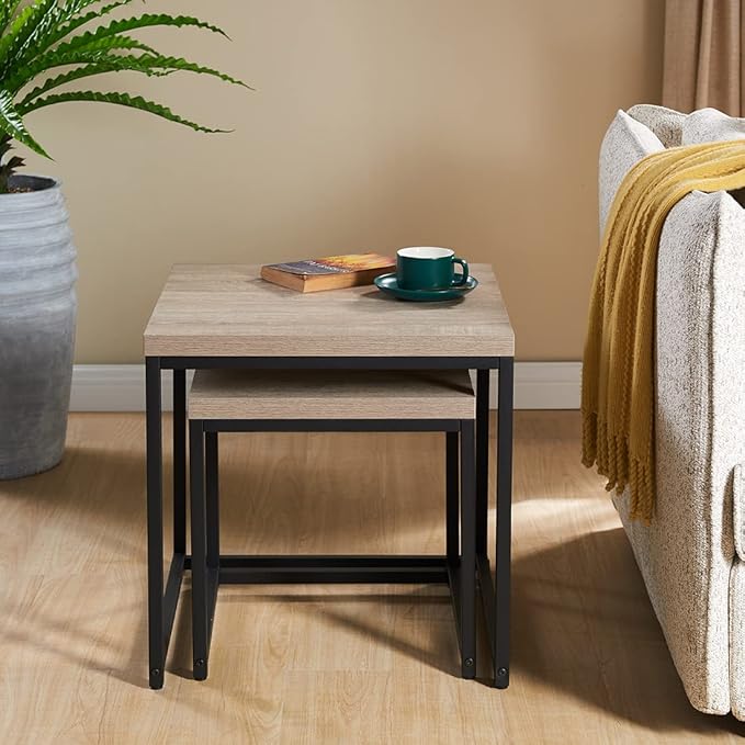 20-Inch Concrete Nesting Coffee Table | End Table | Side Table for Living Room