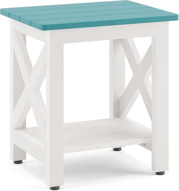 Small Outdoor Side Table, HDPS Adirondack Patio End Table with 2 Tier for Porch