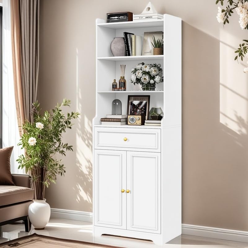 Bookshelves and Bookcase with Doors and Drawer, Shelves, 73 in Tall Bookshelf