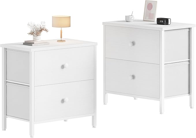 White Nightstands Set of 2, 2 Drawer Dresser