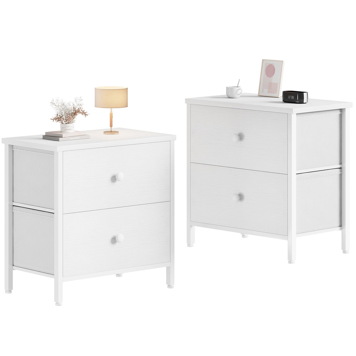 White Nightstands Set of 2, 2 Drawer Dresser