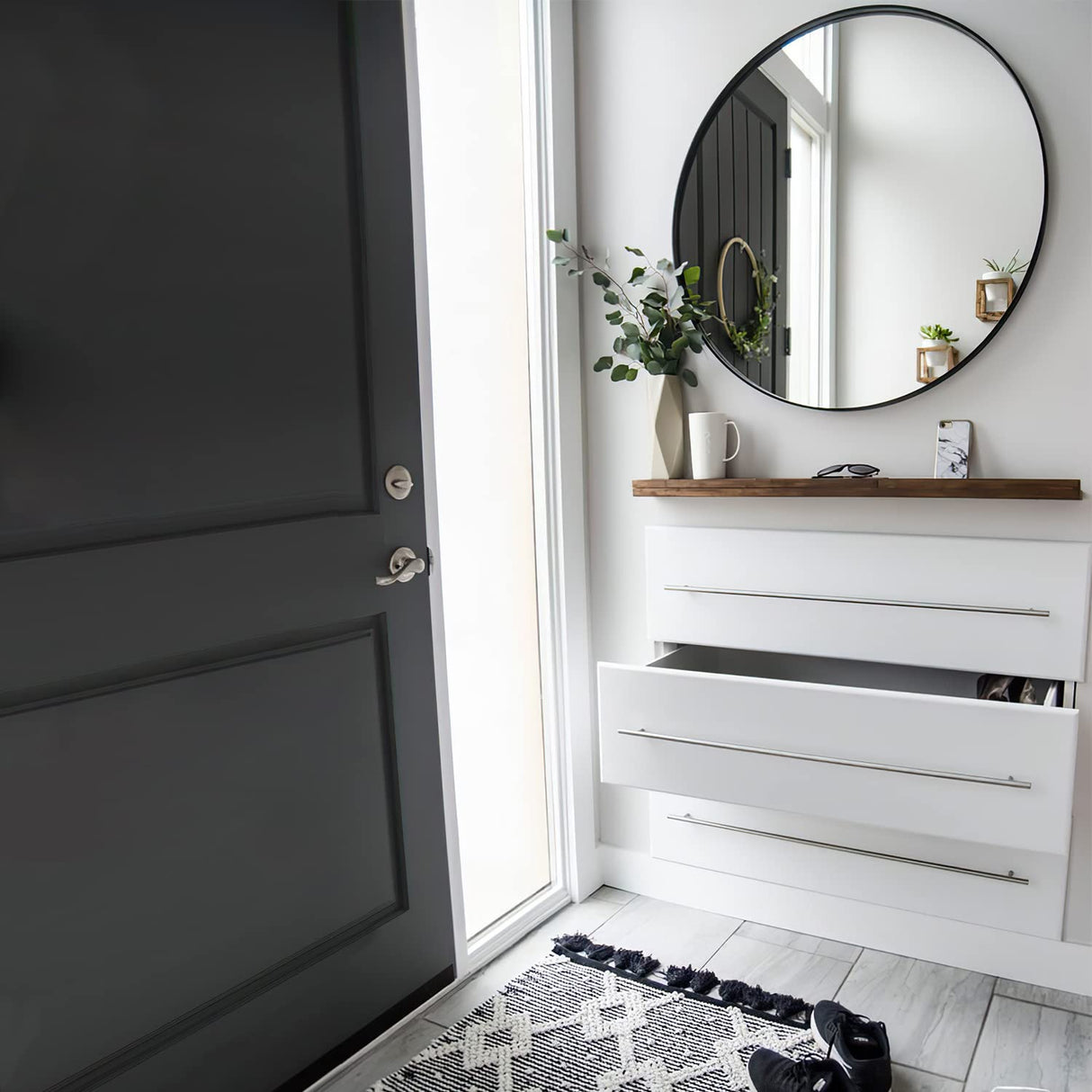 Round Wall Mirror, Large Black Wall Mounted Circle Mirror