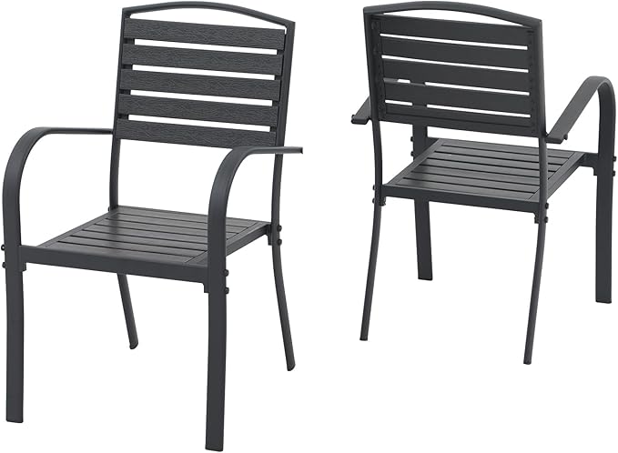 Patio Dining Chairs Set of 2, Aluminum Outdoor Dining Chairs with Faux Wood Slats