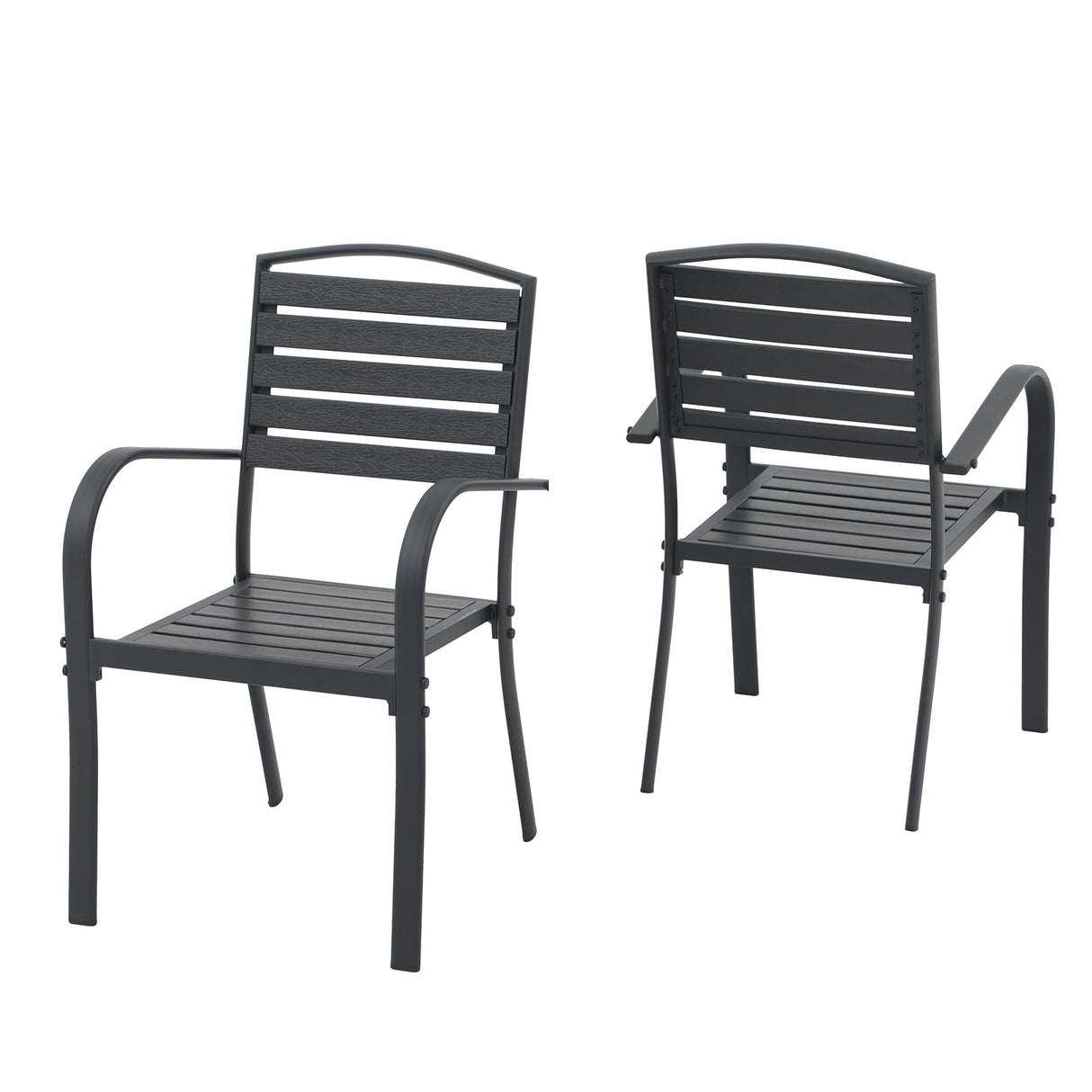 Patio Dining Chairs Set of 2, Aluminum Outdoor Dining Chairs with Faux Wood Slats