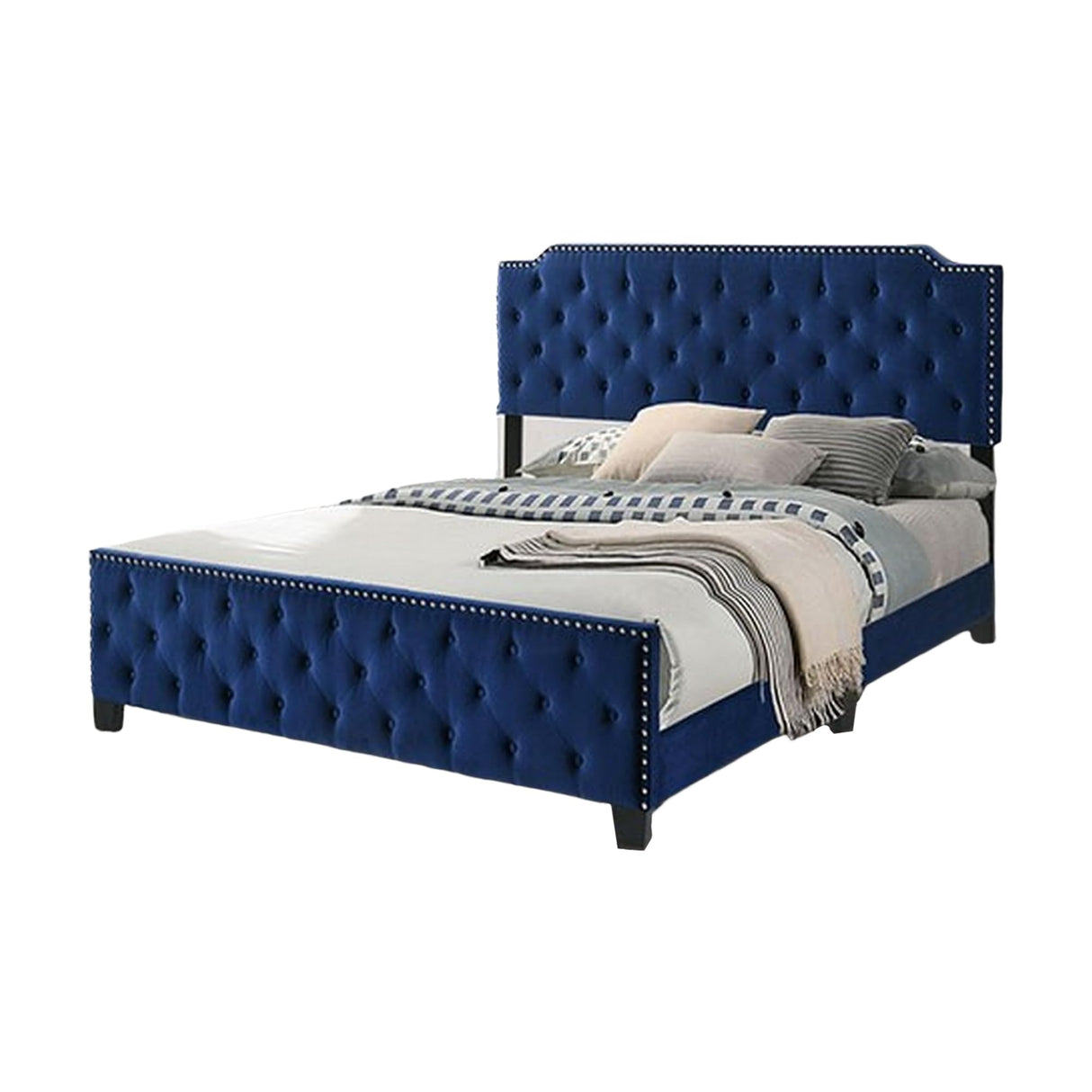 Agapi California King Bed, Button Tufted, Nailhead Trim