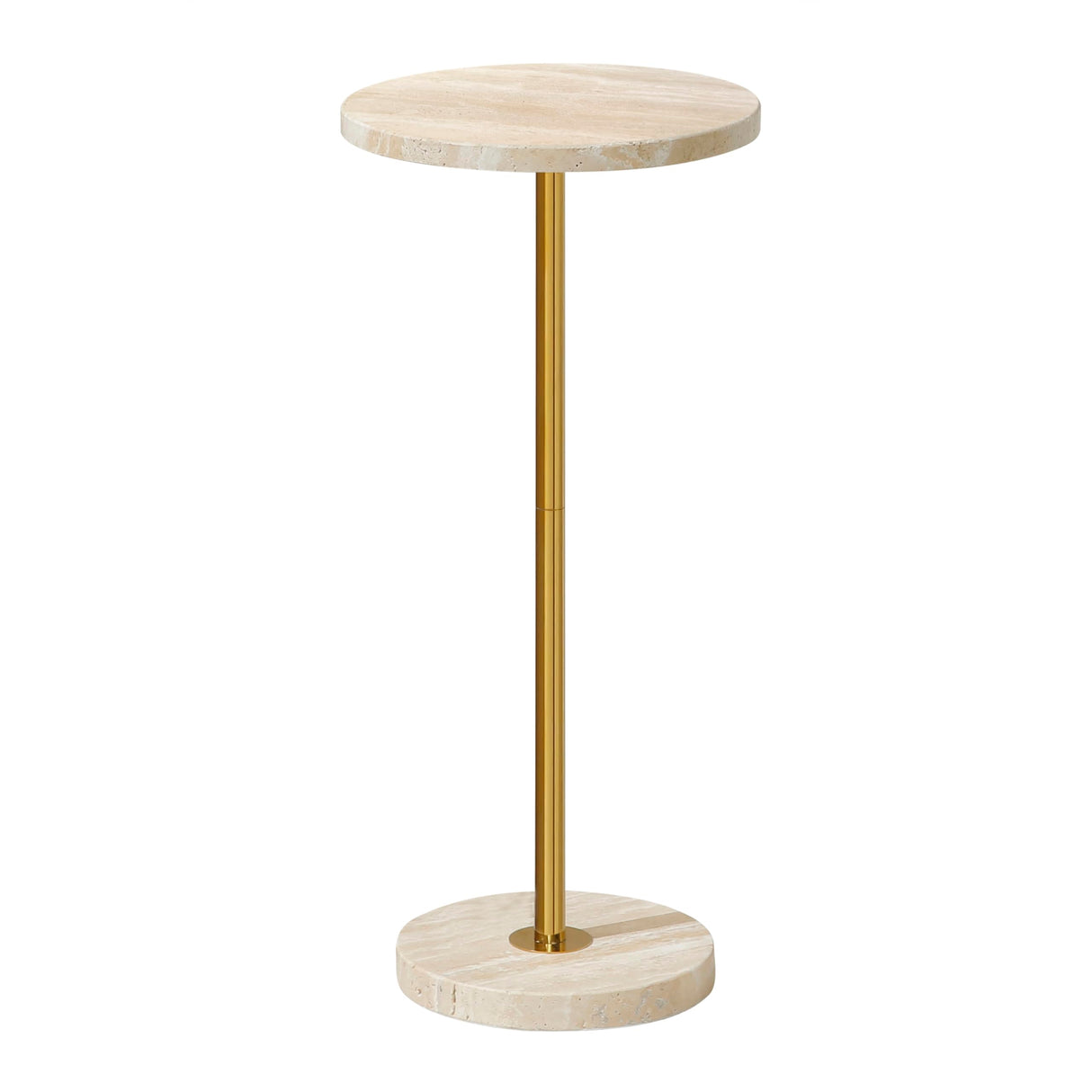 9.8-inch Marble Round Drink Table, Stone Finish Top Pedestal End Table for Living Room